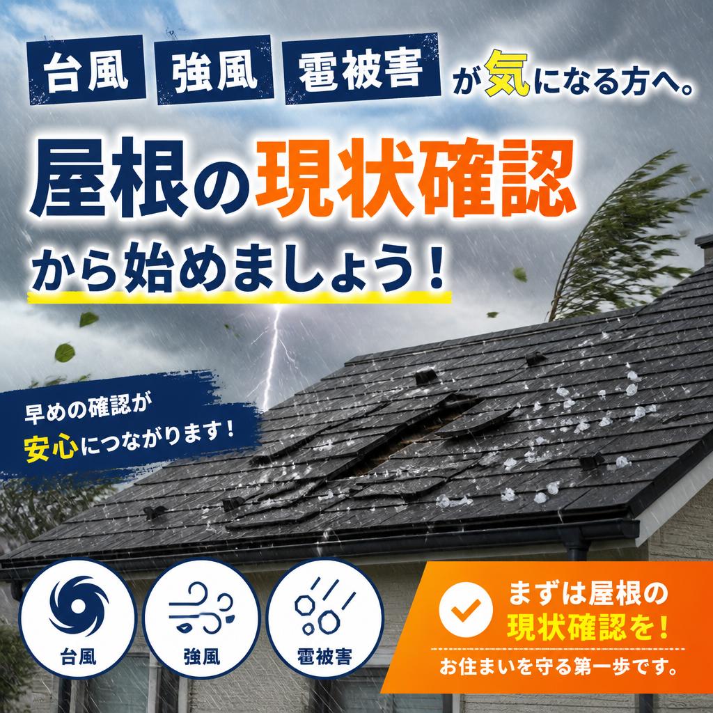 台風、強風、雹被害が気になる方へ。屋根の現状確認から始めましょう！