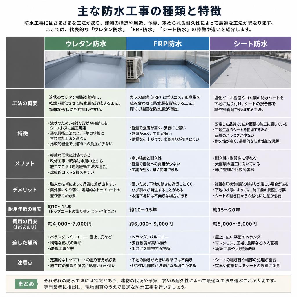 2. 防水工事の代表的な種類