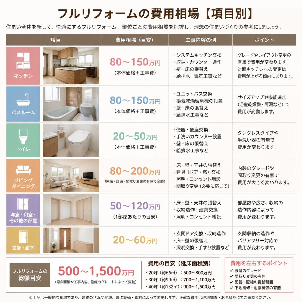 フルリフォームにかかる費用相場とは？