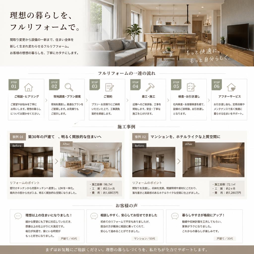 フルリフォームの流れと施工事例