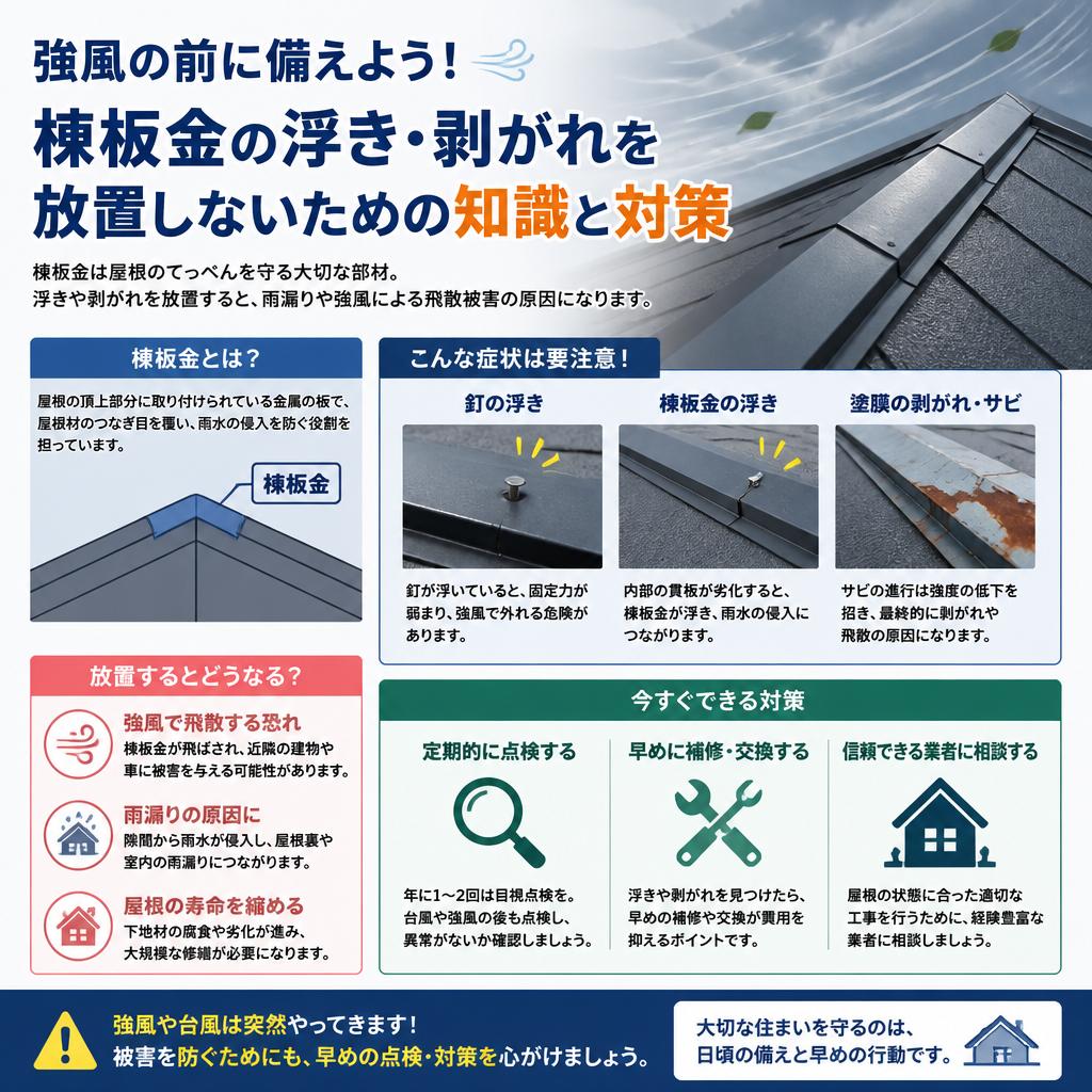 棟板金（むねばんきん）の浮き・剥がれ修理費用！強風で飛ぶ前の対策