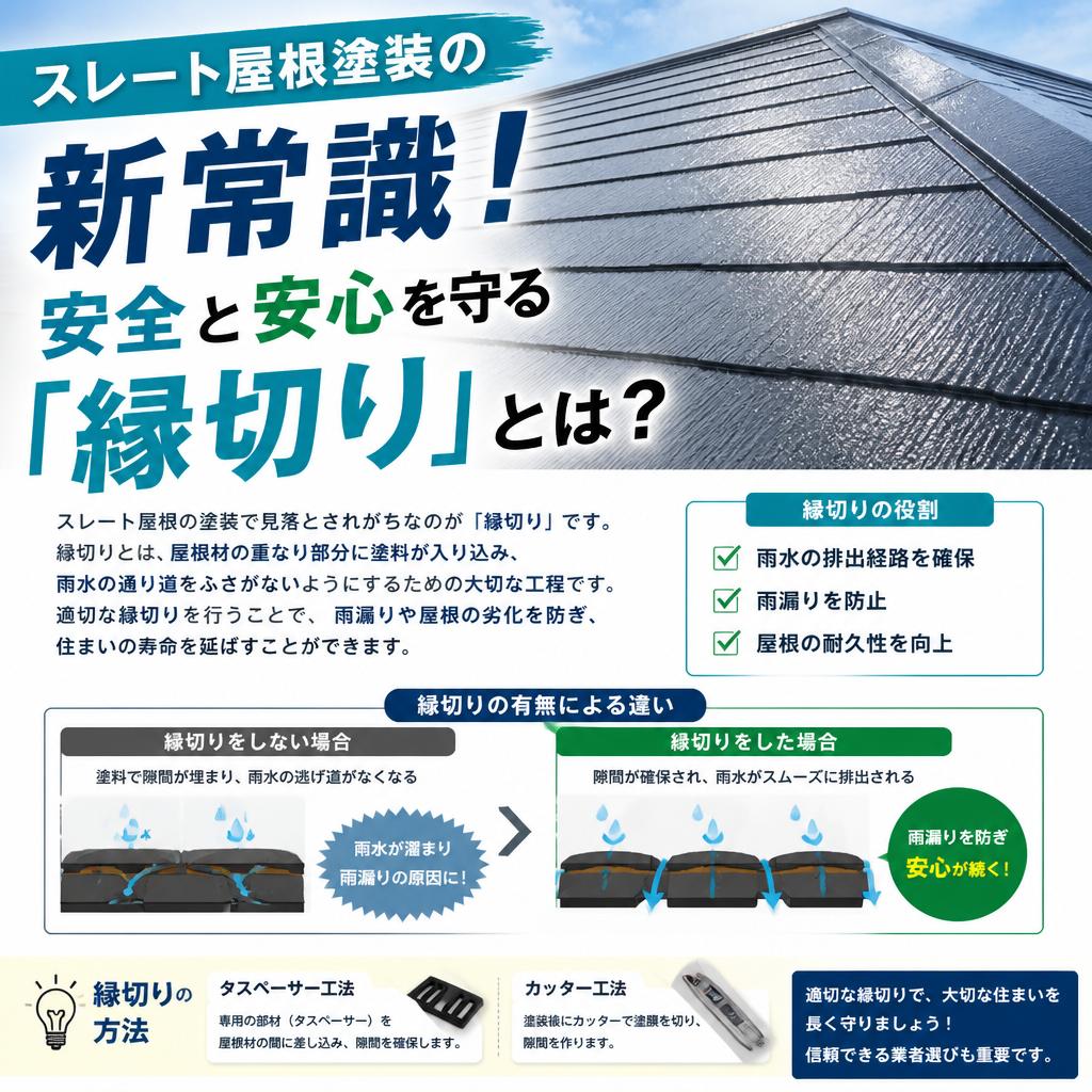 スレート屋根の塗装に必須の「縁切り（タスペーサー）」とは？雨漏り防止の重要工程