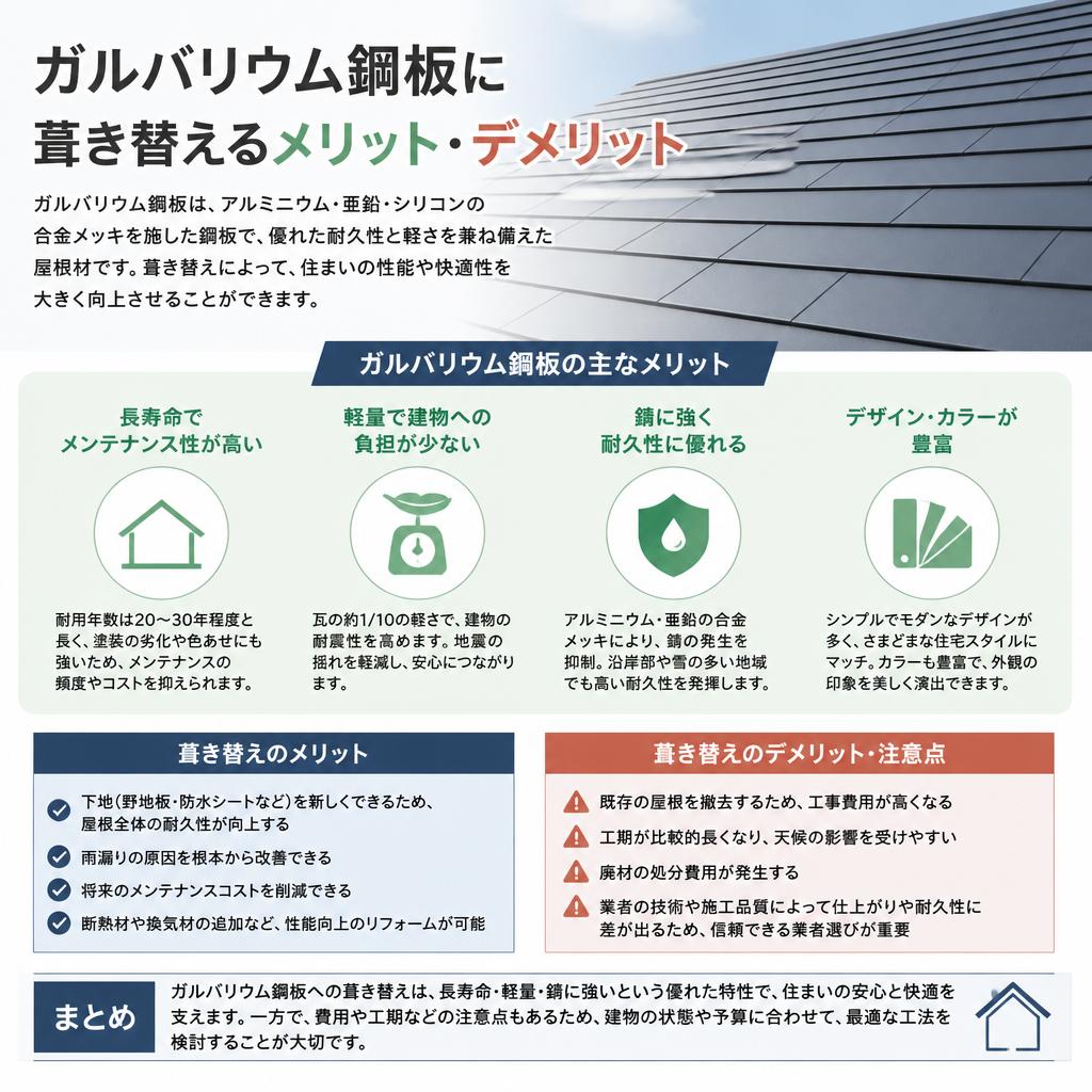 ガルバリウムへの葺き替え：メリットとデメリット