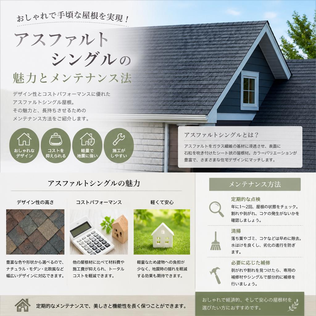 アスファルトシングルの屋根はおしゃれで安い？特徴とメンテナンス方法