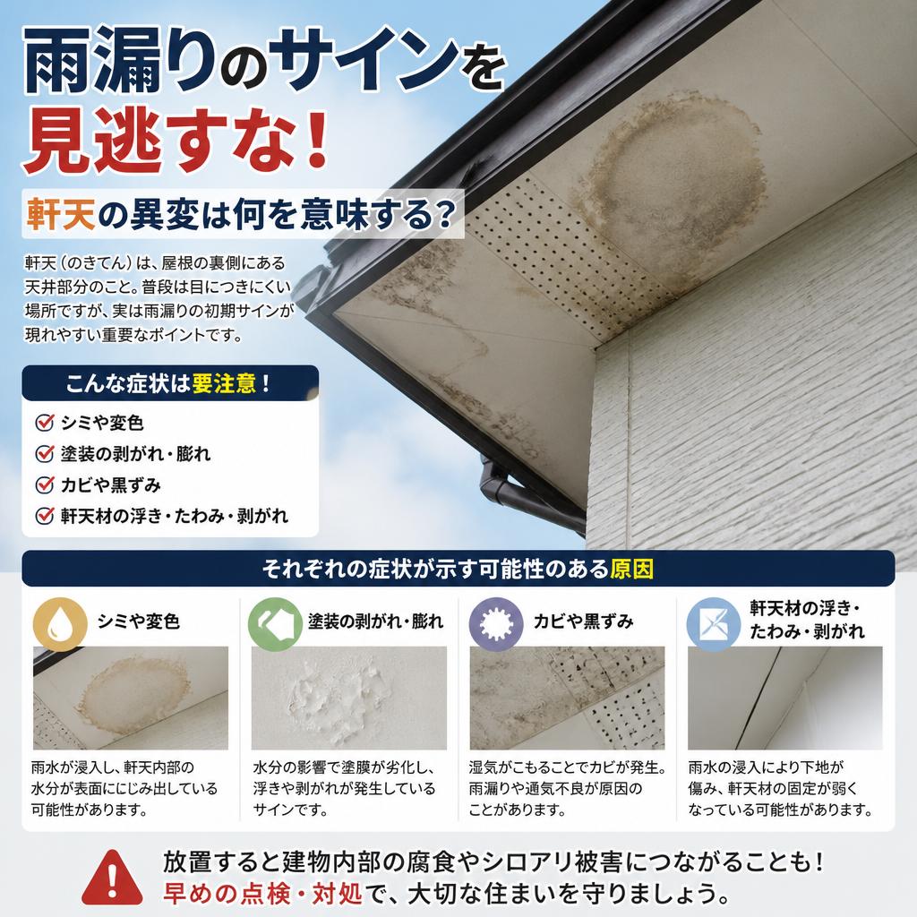 軒天（のきてん）の剥がれ・シミは屋根からの雨漏り？補修費用と原因調査