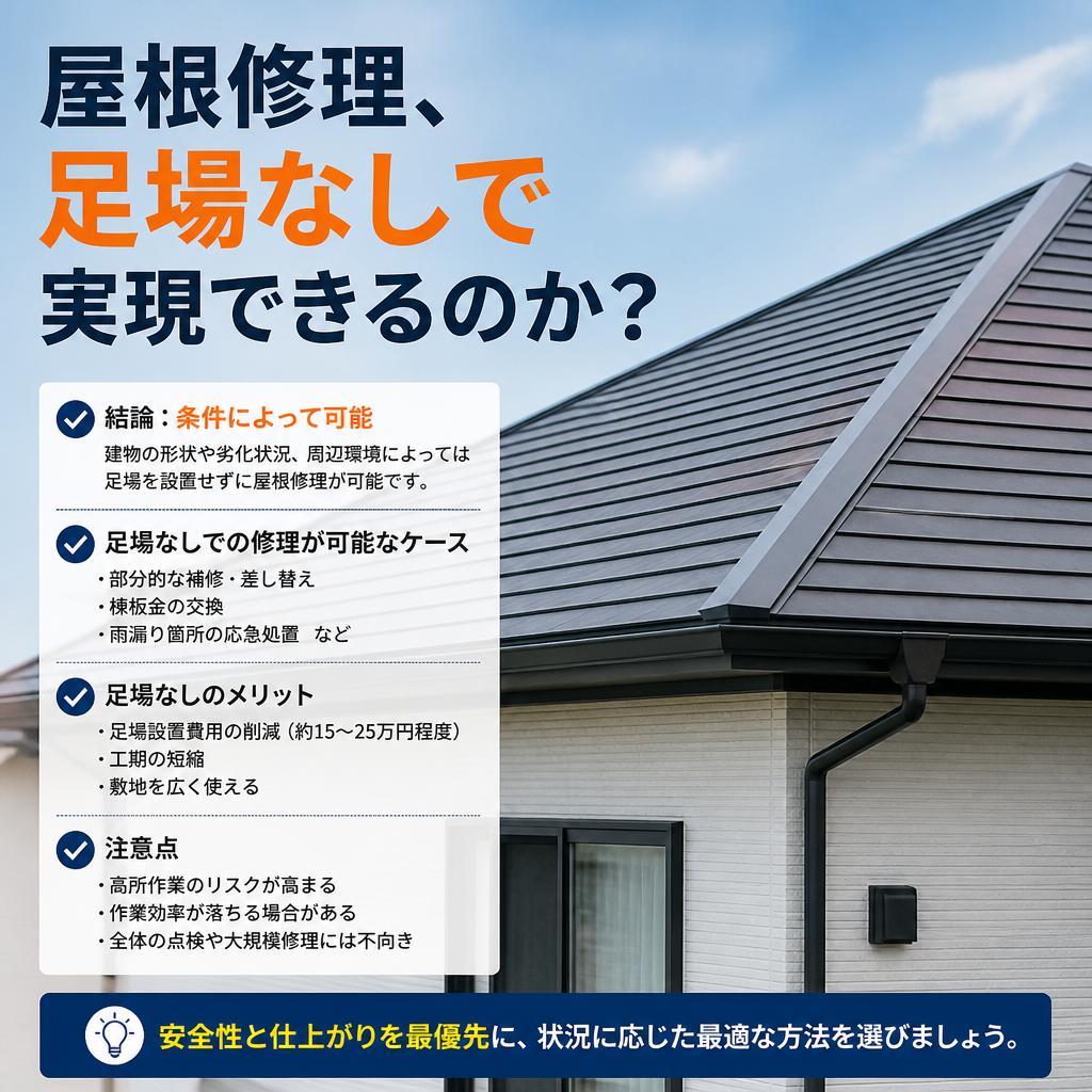 屋根修理で足場なし（無足場工法）は可能？安易な足場カットが危険な理由