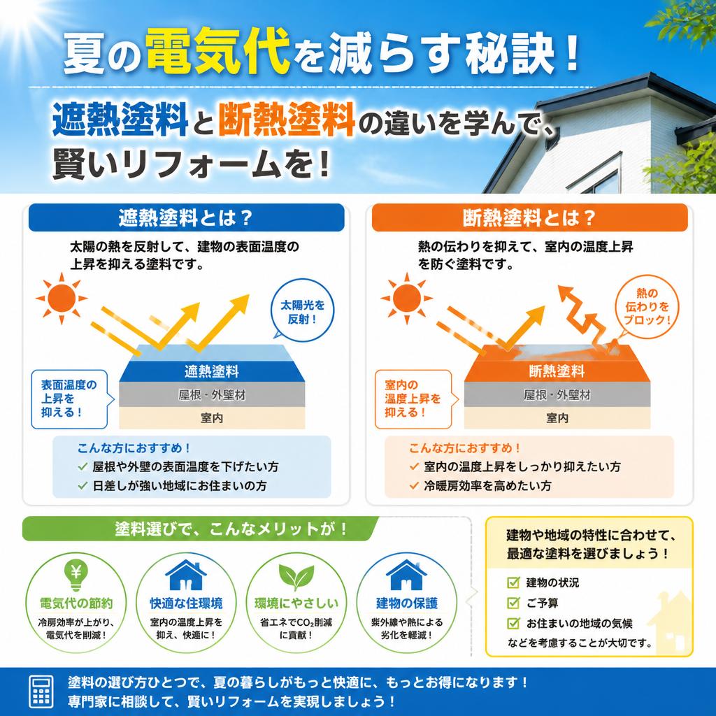 遮熱塗料と断熱塗料の違いを徹底比較！夏の電気代は本当に安くなる？	