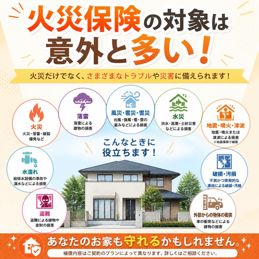 火災保険の対象は意外と多い！あなたのお家も守れるかもしれません。