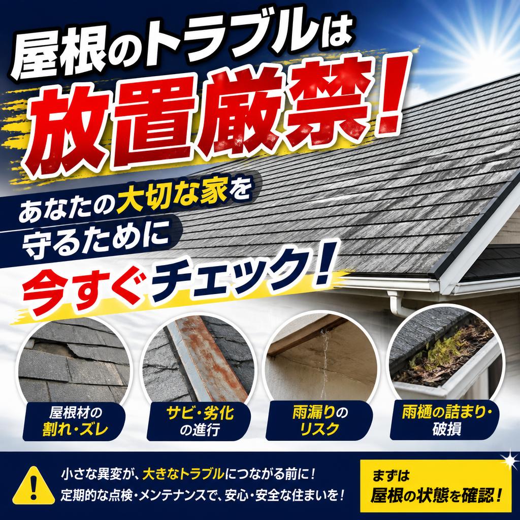 屋根のトラブルは放置厳禁！あなたの大切な家を守るために今すぐチェック！